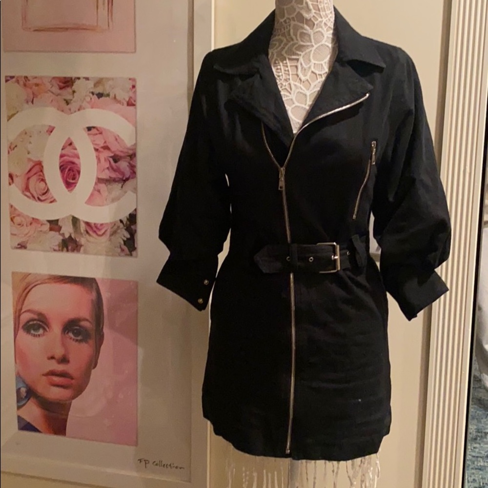 Belted black mini dress